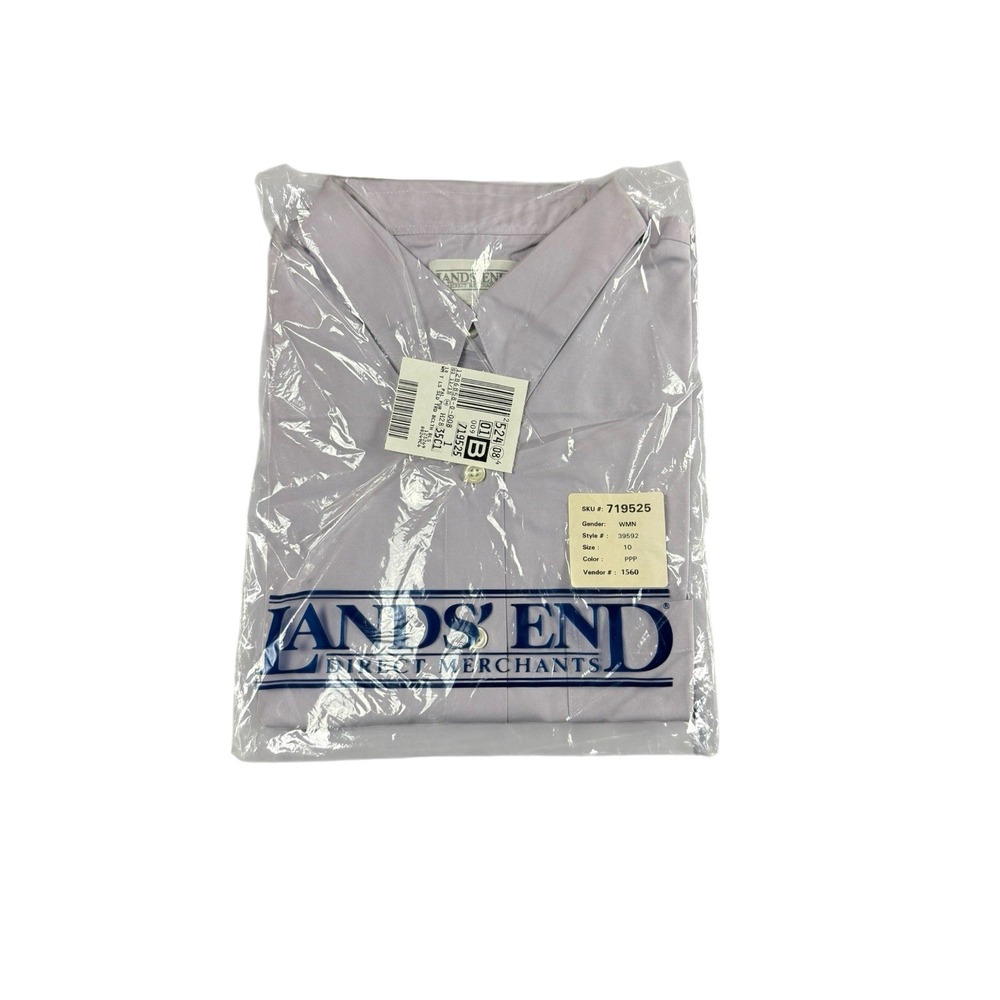 LANDS END Blouse Women 10 Tall Pale Purple Broadcloth Long Sleeve Deadstock NEW